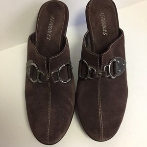 AEROSOLES  Brown Suede and Leather Mules, Size 9M